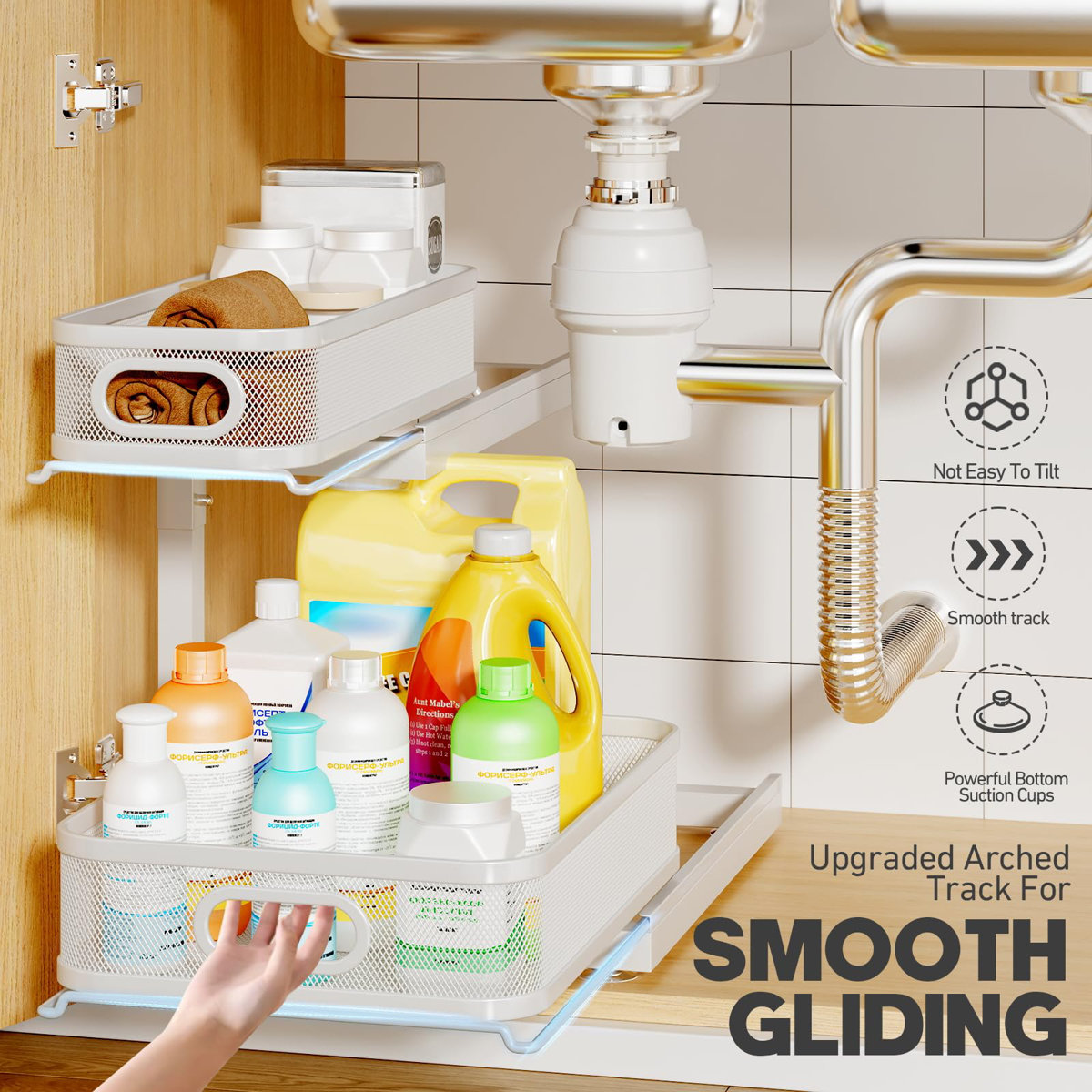 2-Pack Under Sink Storage Organizer With 2-Tier Slide Out Drawer, Sophisticated Mesh Pull Out Shelf For Kitchen & Bathroom